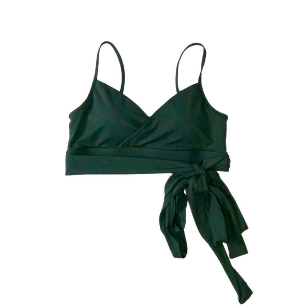 Fabletics Nola Size Medium Dark Pine Low Impact Wrap Around Padded Sports Bra